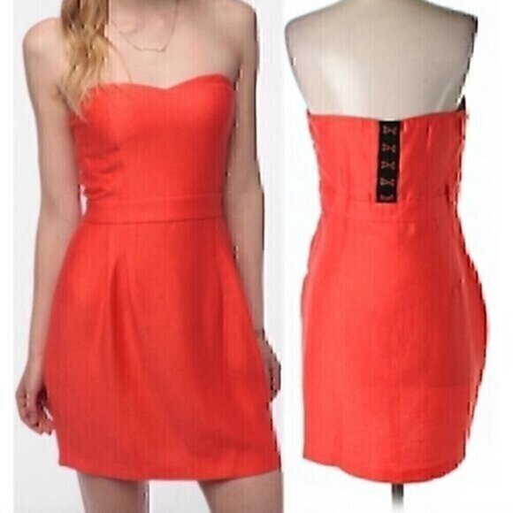 COOPERATIVE URBAN OUTFITTERS Bright Coral Orange Strapless Mini Sheath ? Dress - Picture 1 of 12